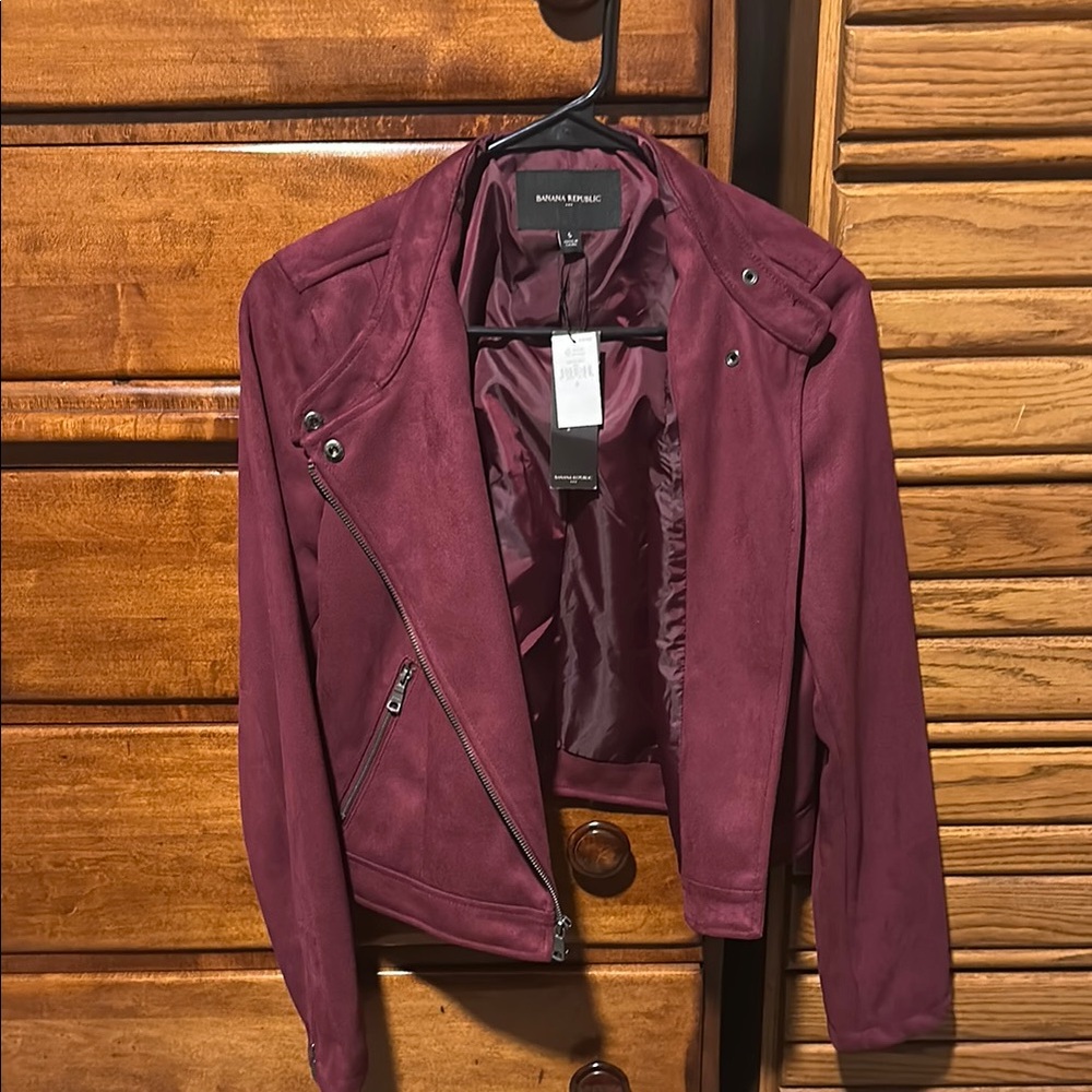 Banana Republic Purple Leather Moto Jacket Asymmetrical Design